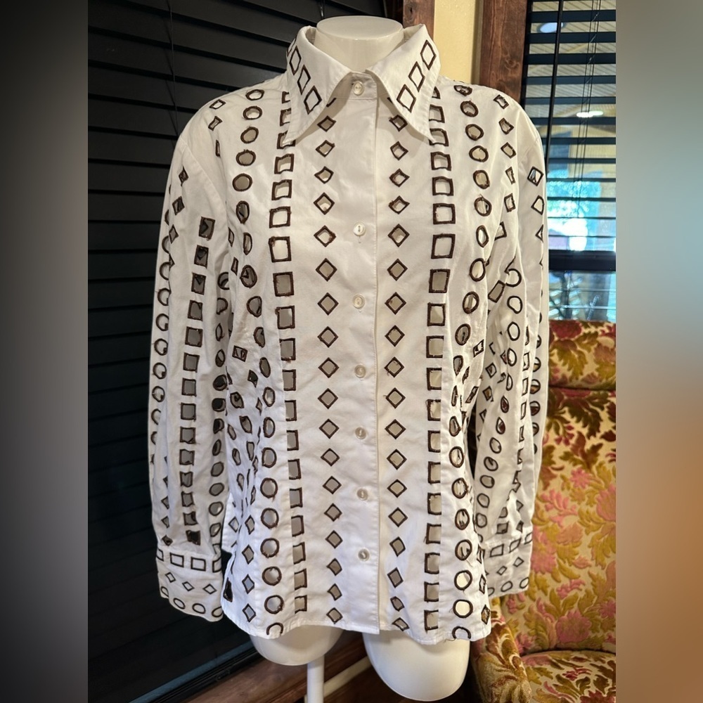 EUC VINTAGE D&Y GEOMETRIC CUT DOWN LONG SLEEVE BUTTON DOWN SHIRT SZ L